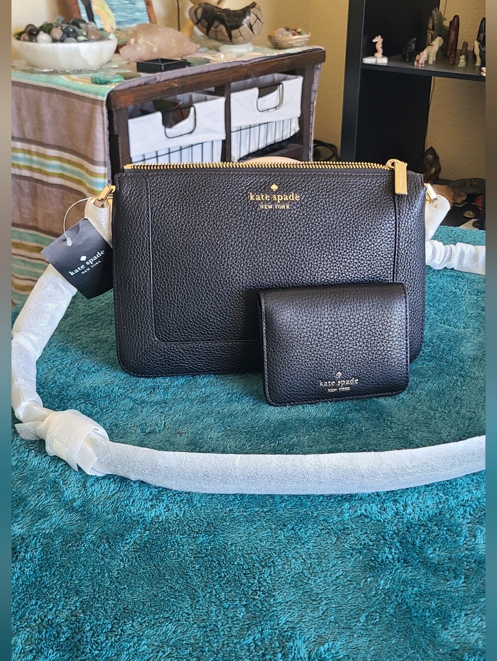 NWT kate spade New York Black Pebbled Leather Crossbody Bag with Wallet